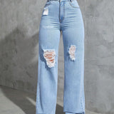 EZwear Jeans Azules De Pierna Ancha Rotos