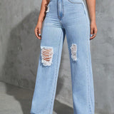 EZwear Jeans Azules De Pierna Ancha Rotos