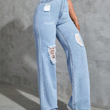 EZwear Jeans Azules De Pierna Ancha Rotos