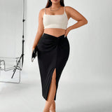 SXY Plus Twist Front Split Thigh Skirt