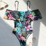 Swim Lushore Banador una pieza con estampado tropical ribete con fruncido