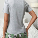 Conjunto de pijama con estampado de panda y letra con lazo delantero