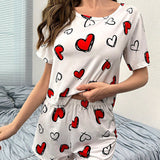 Conjunto de pijama shorts con camiConjuntoa con estampado de corazon