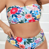 Swim Curve Banador bikini bandeau con estampado tropical