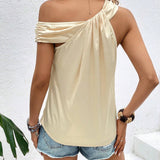 Blusa girante delantero de cuello asimetrico unicolor