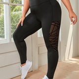 Yoga Basic Talla grande Leggings deportivos de malla en contraste con bolsillo para telefono