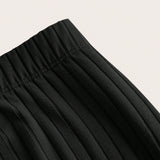EZwear Conjunto Tejido Para Mujer, Incluye Top Sin Tirantes Con Pantalon Acampanado En Negro