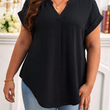 CURVE+ Blusa De a Grande Con Cuello Asimetrico En V Y Mangas De Murcielago