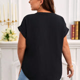 CURVE+ Blusa De a Grande Con Cuello Asimetrico En V Y Mangas De Murcielago