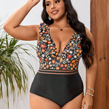 Swim Lushore Banador una pieza con estampado floral de malla en contraste