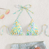 Swim Mod Top bikini triangulo con estampado floral halter