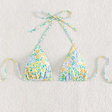 Swim Mod Top bikini triangulo con estampado floral halter