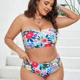 Swim Curve Banador bikini bandeau con estampado tropical