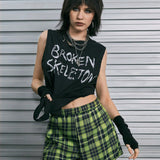 ROMWE Grunge Punk Pantalones cortos casuales de cuadros en el estilo de la calle para mujer, ideales para el hogar y el ocio