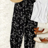 LUNE Pantalones con estampado floral con bolsillo oblicuo