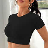 Daily&Casual Camiseta deportiva corta negra con corte en la espalda - Top corto para el Gimnasio