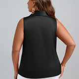 Clasi Blusa de cuello esmoquin fruncido lateral cruzado bajo asimetrico de saten