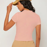 BASICS Camiseta crop unicolor de cuello redondo