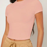 BASICS Camiseta crop unicolor de cuello redondo