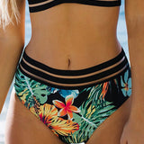 Swim Vcay Bottom de bikini con estampado tropical ribete con malla