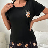 Conjunto de pijama con estampado de oso y letra