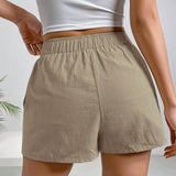 EZwear Pantalones Cortos De Cintura Elastica Lisos De Albaricoque Solido De Moda De Primavera Para Mujer
