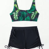 Swim Banador bikini con estampado tropical con cordon lateral