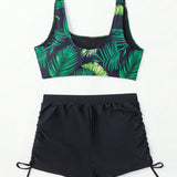 Swim Banador bikini con estampado tropical con cordon lateral