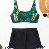 Swim Banador bikini con estampado tropical con cordon lateral