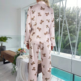 Conjunto de pijama con estampado de oso con boton delantero de Satin