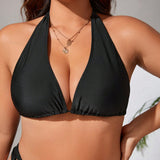 Swim Curve Top bikini unicolor de cuello halter de espalda abierta