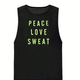 Yoga Trendy 3 piezas de camiseta sin mangas con estampado de letras, sujetador deportivo y leggings graficos.