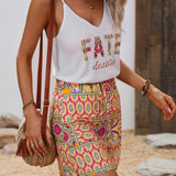 VCAY Top de tirantes con estampado de letra & Falda con estampado