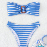 Swim Banador bikini bandeau de rayas con diseno con hebilla