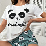 Conjunto de pijama shorts con camiConjuntoa con estampado de panda y slogan