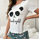 Conjunto de pijama shorts con camiConjuntoa con estampado de panda y slogan