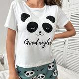 Conjunto de pijama shorts con camiConjuntoa con estampado de panda y slogan