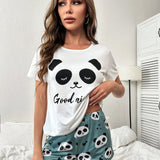 Conjunto de pijama shorts con camiConjuntoa con estampado de panda y slogan