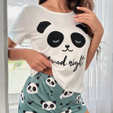 Conjunto de pijama shorts con camiConjuntoa con estampado de panda y slogan