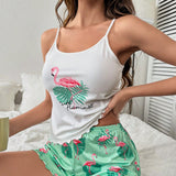 Conjunto de pijama con estampado de letra y flamenco ribete en forma de lechuga