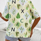 a grande Camisa plantas & con estampado geometrico de cuello con solapa