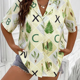 a grande Camisa plantas & con estampado geometrico de cuello con solapa