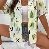 a grande Camisa plantas & con estampado geometrico de cuello con solapa