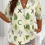 a grande Camisa plantas & con estampado geometrico de cuello con solapa