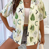 a grande Camisa plantas & con estampado geometrico de cuello con solapa