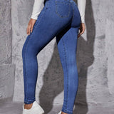 Jeans para mujer Boton Bolsillo Cremallera Liso