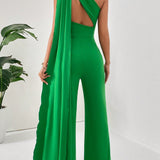 Prive One Shoulder Draped Side Wide Leg Jumpsuit