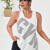 Daily&Casual a grande Top tank deportivo con estampado de rayas bajo curvo