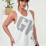 Daily&Casual a grande Top tank deportivo con estampado de rayas bajo curvo