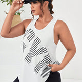 Daily&Casual a grande Top tank deportivo con estampado de rayas bajo curvo